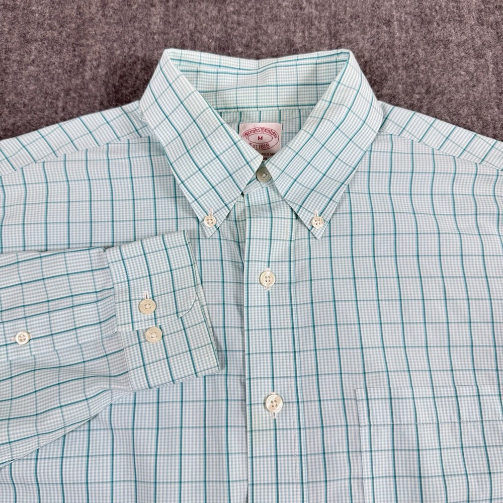 Brooks Brothers Men's Medium Original Polo Shirt Green Plaid Supima Cotton